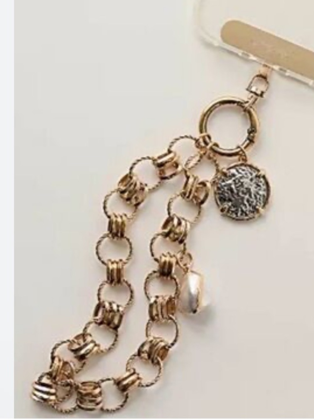 Free People Double Gold Phone Wristlet Charm NWT